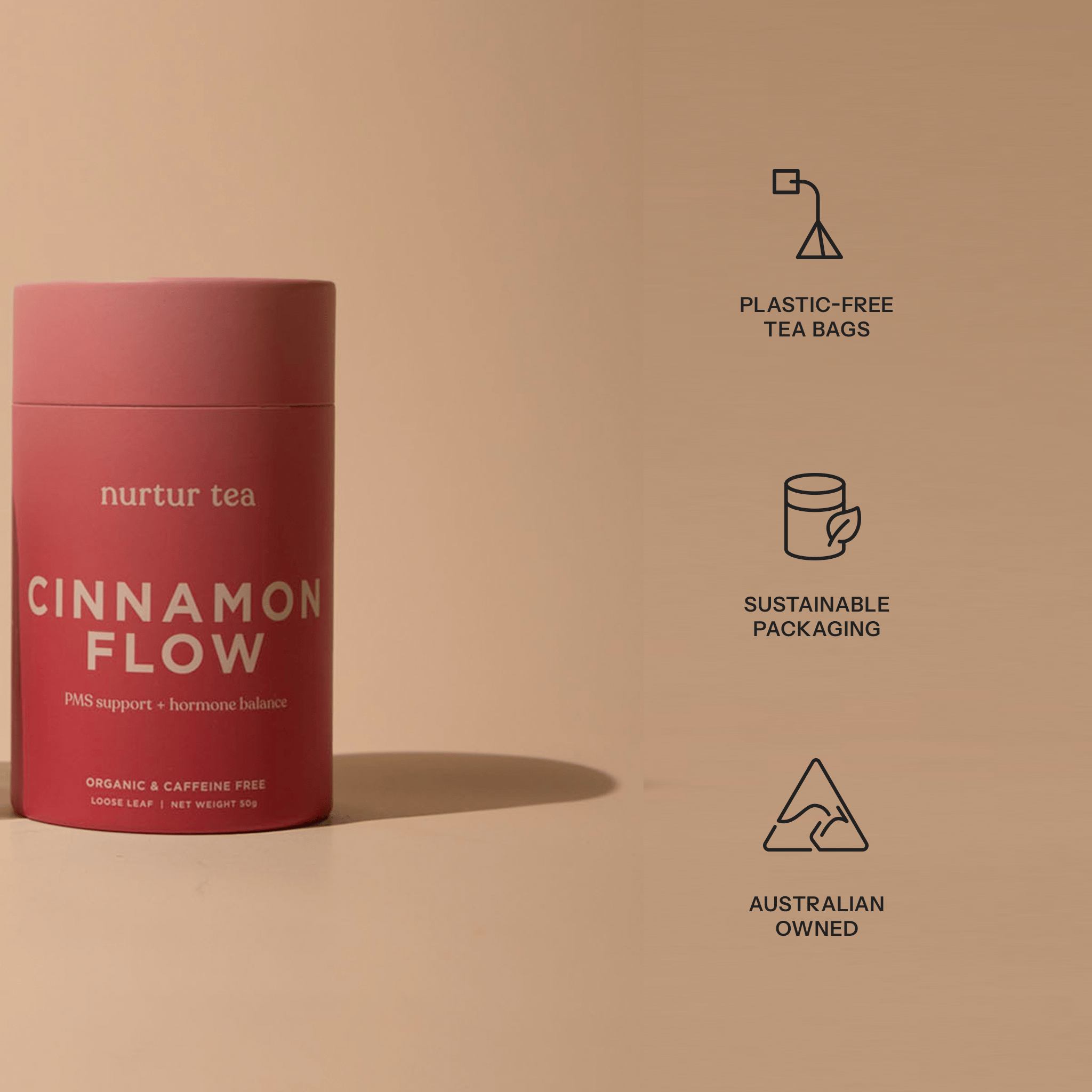 Cinnamon Flow herbal tea for luteal phase and PMS support in women - Nurtur Tea Australia